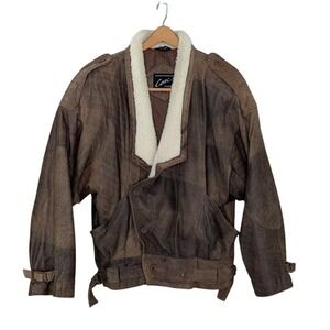 Vintage Leather Aviator Bomber Jacket Cosi Puomo Men's M Brown Sherpa Collar 80s